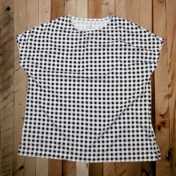 J. Jill Luxe Supima Relaxed Tee, Black & White Check - Size X-Small - Picture 2 of 5